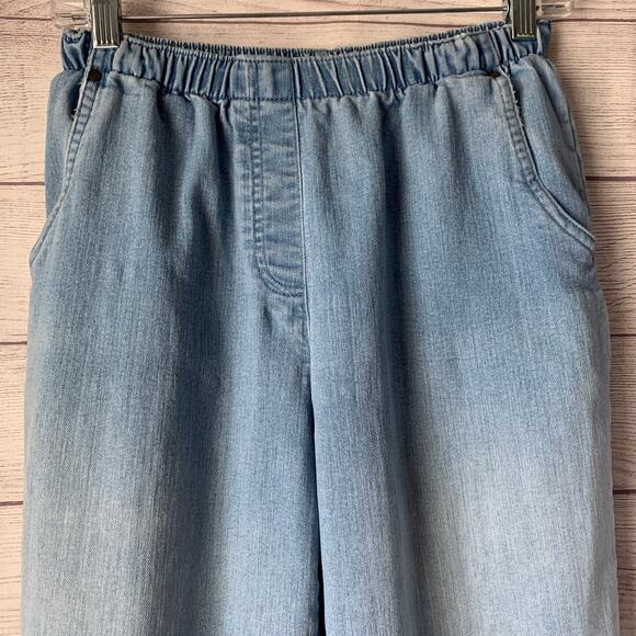 Allison Daley Retro Denim Jean Capris Pull On Button Detail Legs Size 6 Petite - Picture 2 of 16